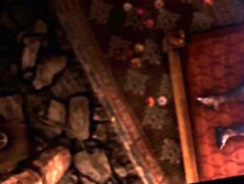 Naked smoker enjoying her glass toy