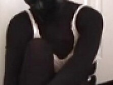 black pantyhose encasement hot pink cock sheath