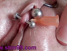 Real Clitoris piercing and through with a needle