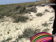 cute eighteen year brunette hair bare at beach