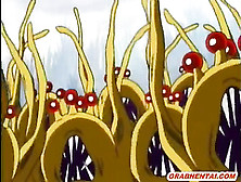 Hentai girls caught and hot drilled by monster tentacles