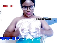 Ebony hotty with large titties smearing ice cream on her melons (ASMR)