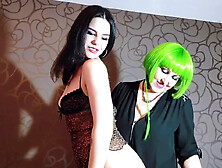 Girl enjoys munching on doll's delicious ass