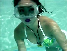 Asian Girl Underwater Breath Hold