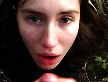 Fresh shy Russian chick gives a bj in a German forest and swallow jizz in POINT OF VIEW (first amateurs porn from family archive