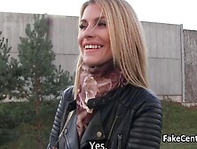 Hot tattooed blonde fucks for cash in public