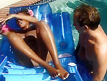 Black Chick Gets Fucked By The Pool And Cums