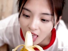 Chinese Girl Practice On Banana Before Sucking Cock