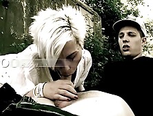 Athletic blonde grandma blows and mounts under the bridge