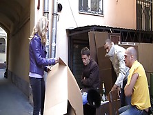 Hawt blond caught and screwed in an abandoned abode