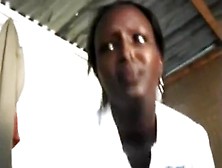 African streetslut sucks a white guy's cock in his hotelroom and swallows