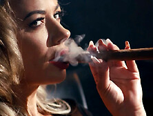 Horny Milf with GIGANTIC Boobies Masturbating and Giving Bj While Smoking a 9 Inch Cigar