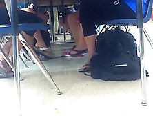 Girls Dangling Flip Flops During Lunch 2