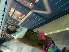 flashing and cumshot for sexy teen girl in stockings at subway car