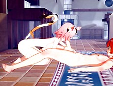 Genshin Impact Asian cartoon - Diluc and Diona oral sex and fucking doggy style with cream pie