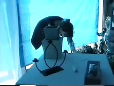 My sexy wife in the garage flashes her milk sacks on the video