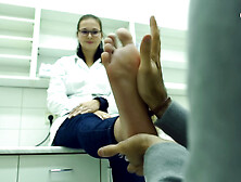 Nerdy Pharmacist Gets Her Hot Feet Massaged By A Cute Guy