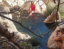 Sissy Chick Bathing In Charming Springs With Her Gf