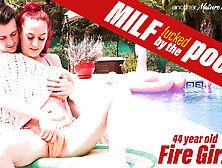 The Poolboy Get's Seduced By Milf Fire Girl To Fuck Her Right Next To The Pool Under The Sun