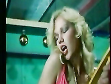 Hot blonde masturbates on staircase and even on table