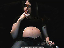 Shame On Her: Brunette Preggo Smoking On Camera