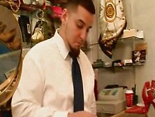 Chesty mom blows and fucks teen cock at work