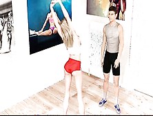 Sporty 3d blonde with a killer body jerks a guy off after exercising
