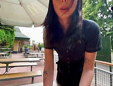 Risky public sex in the throne-room. Screwed a McDonald's worker 'cuz of spilled soda! - Eva Soda