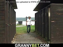 Blond granny rides stranger's weenie on public