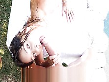 LUBED Brunette Uma Jolie big dick outdoor pool fuck