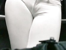 Walking perfect butt in white pants on