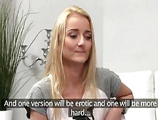 Blonde amateur fucking on couch and cumming