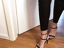 Wetlook Leggings And High Heel Sandals Vibrator And Blowjob