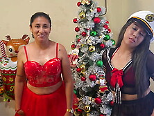 The best Christmas threesome - Two horny stepdaughters celebrate Christmas by fucking their perverted stepfather for Christmas p