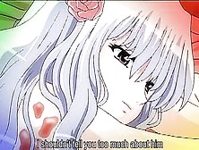 Glam hentai babe seduced with a lesbian massage into an FFM threesome