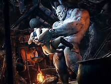 The Ogre's Massive Meat Stretches The Whore's Tight Snatch.