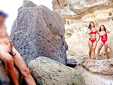 BEACH HANDJOB: during my exhib trip I find the two girls flashed in the parking lot