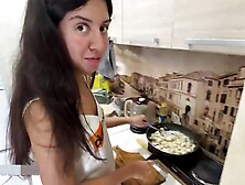 Fucked And Cum On My Wife's Pussy While She Was Cooking Me Dinner - Creampie