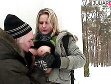 German Blonde Samantha Jolie Riding Fat Cock in Snow - Outdoor Cowgirl Sex with Big Tits BBW