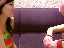 Cute Russian Lesbian Girls Playing On The Couch