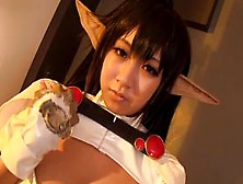 Asian cosplay cutie as cumswallowing dark elf