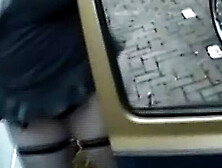 Chubby German amateur rides dick and plays with dildo in car - hardcore retro sex