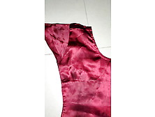 Cum On Maroon Satin Silky Suit Of Nurse (76)