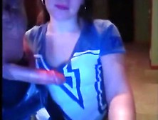 Brunette girl enjoys sucking cock and watching herself on cam