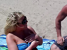 Curvy blonde girl with big tits picked up for casting at the beach by a stranger with massive cock