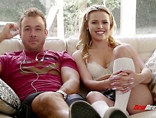 Light-haired schoolgirls get interviewed behind the scenes