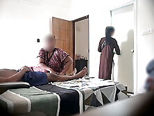 Flashing rod infront of 2 maids when taking massage