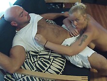 pummeling my roomies bf on the couch while she in sofa