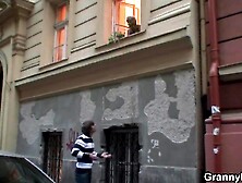 Lonely old grandma swallows and rides his ramrod