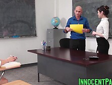 Audrey Noir and Rose Darling drilled by horny teacher
